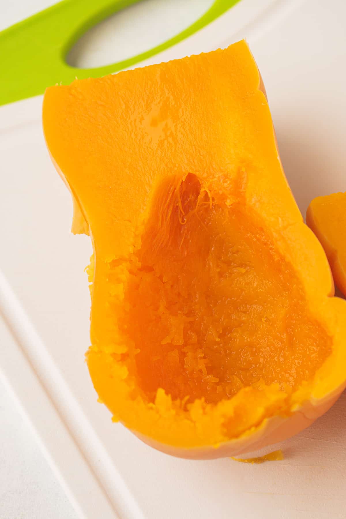 cooked butternut squash with the seeds removed.