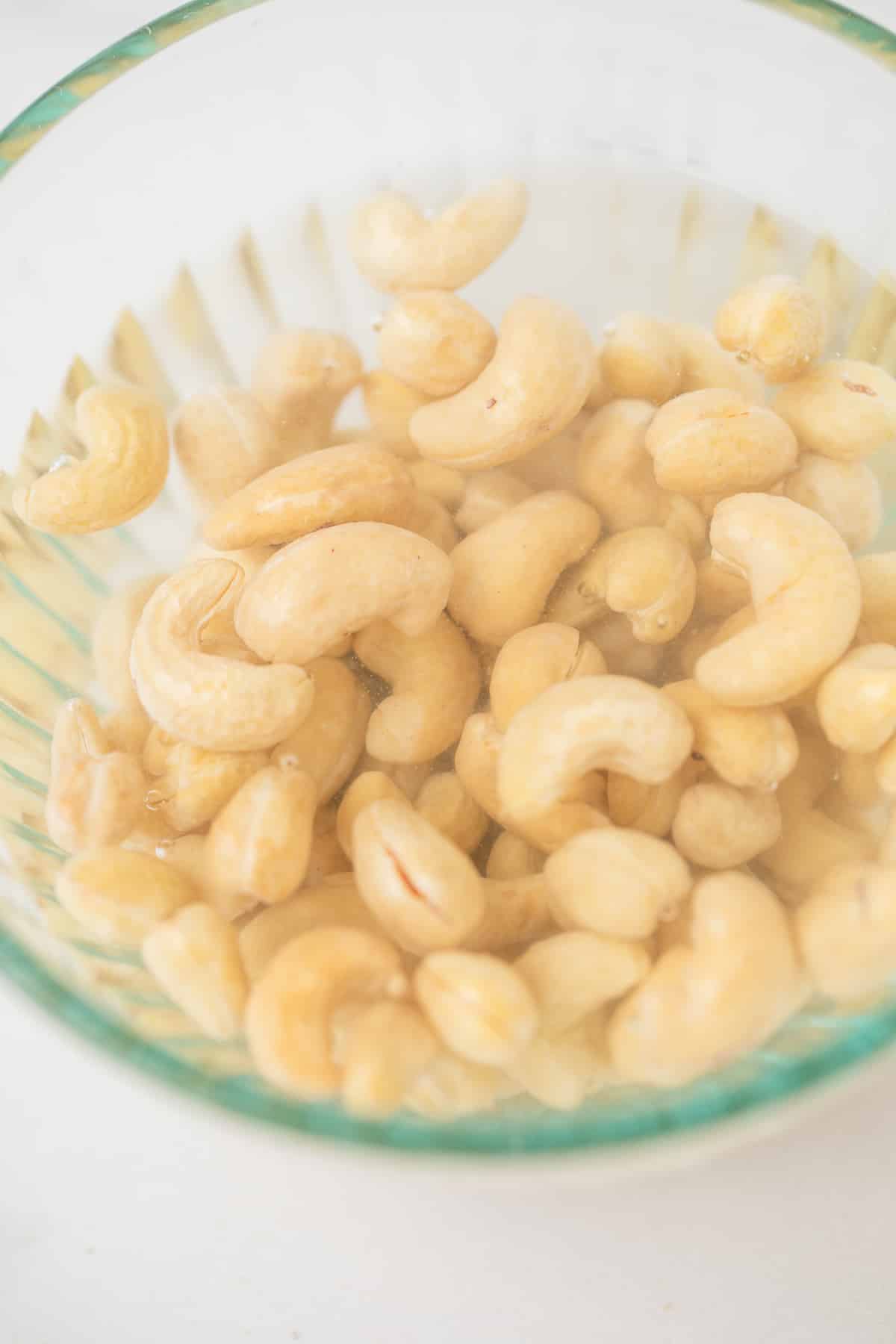 cashews soaking in hot water