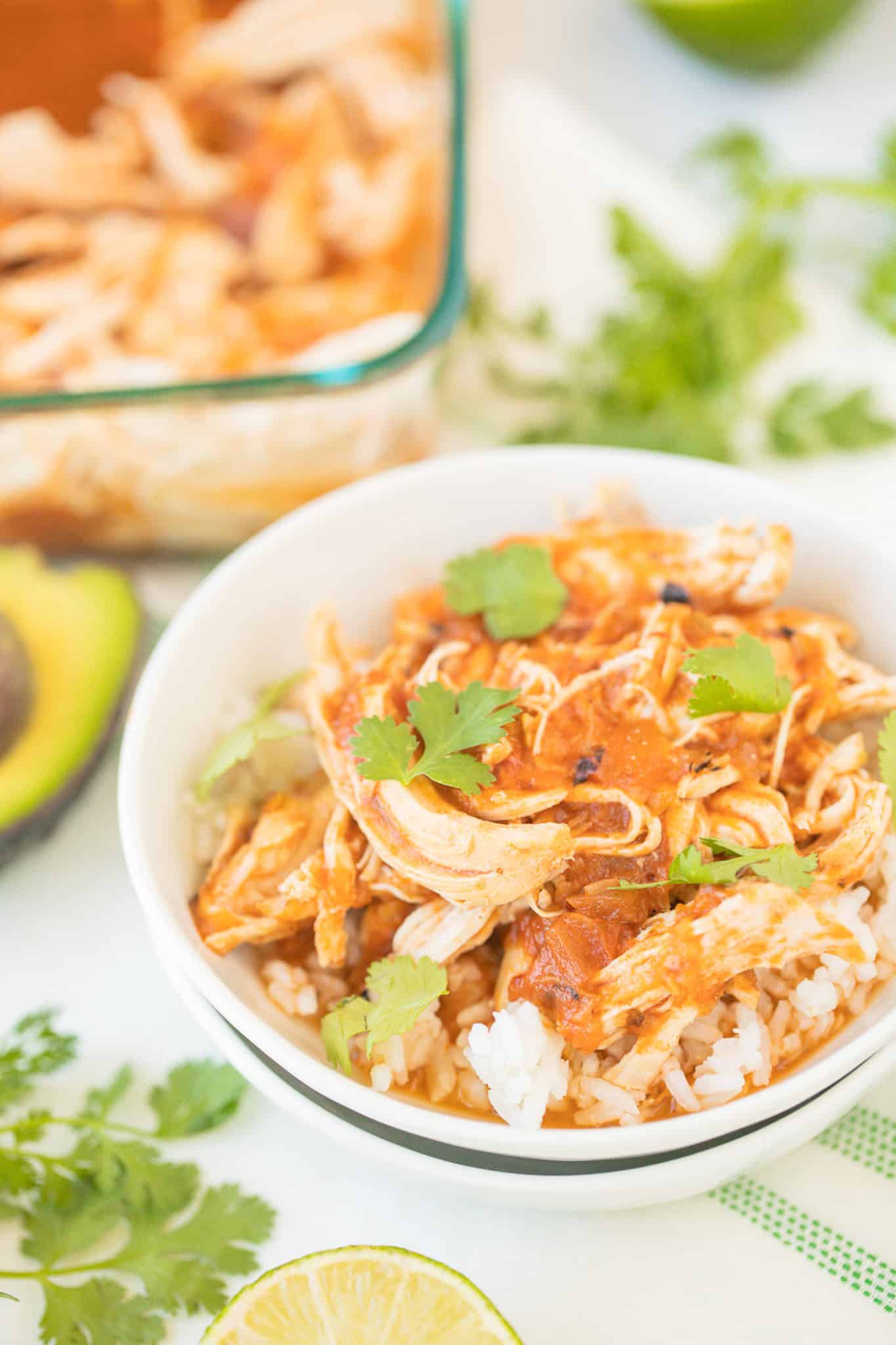 instant pot salsa chicken in a bowl ready to eat