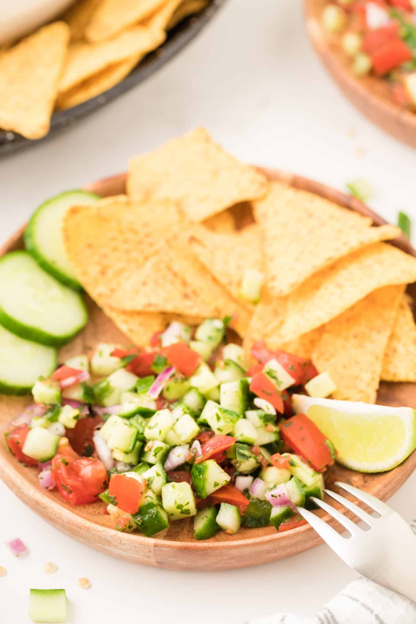 Cucumber pico de gallo with tortilla chips