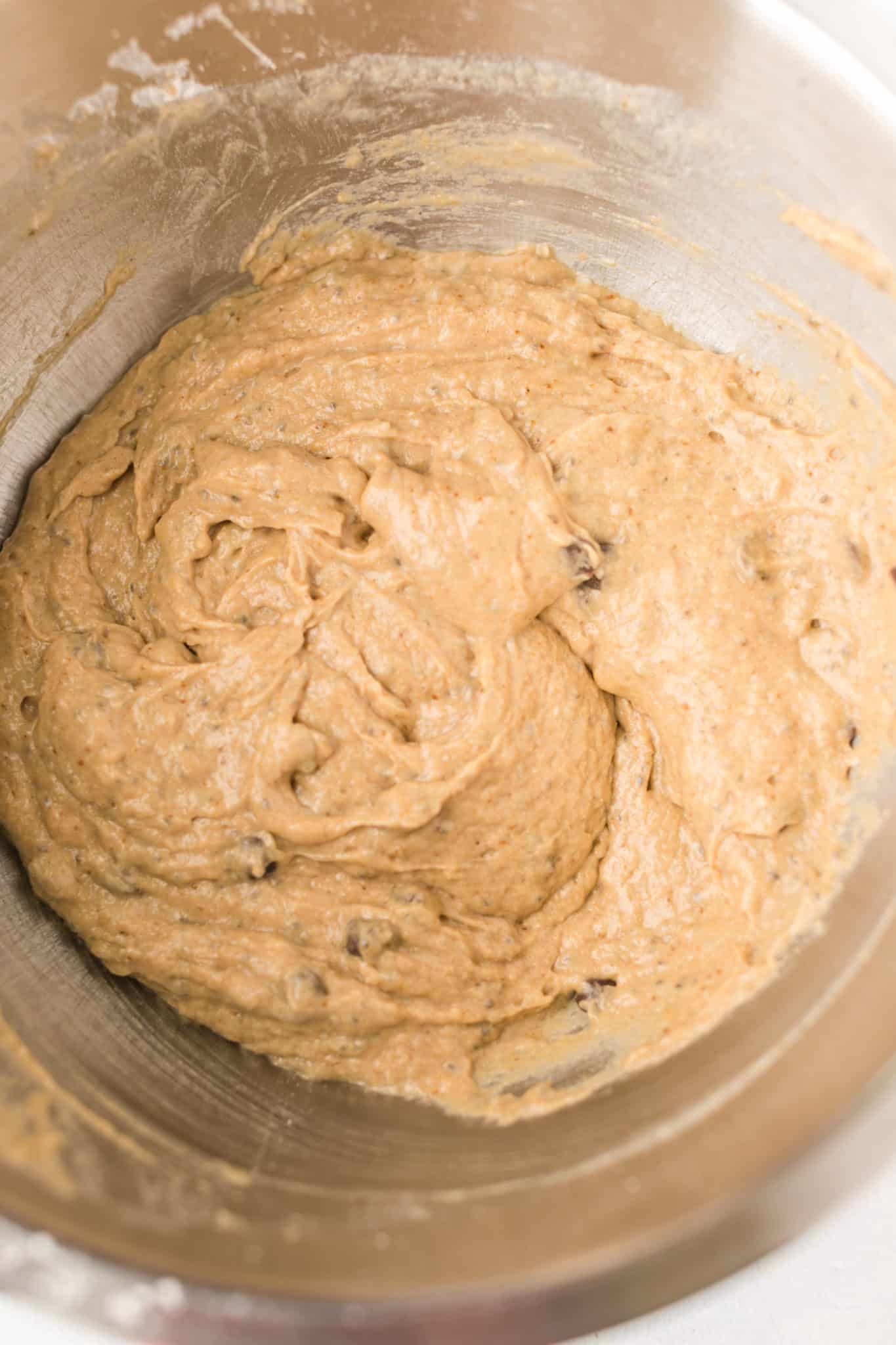 dairy-free banana bread batter in a bowl.