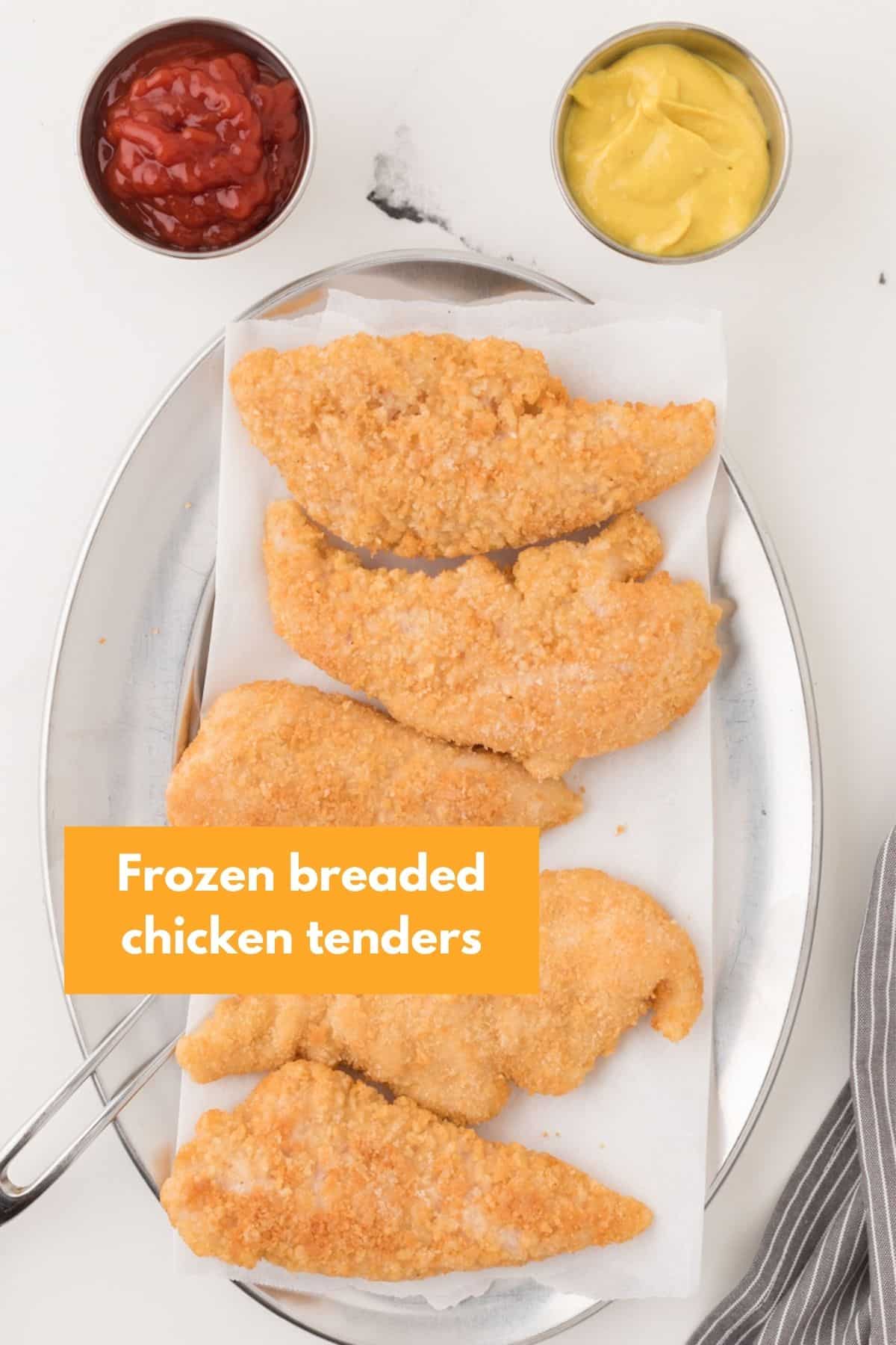 Frozen breaded chicken tenders on a plate