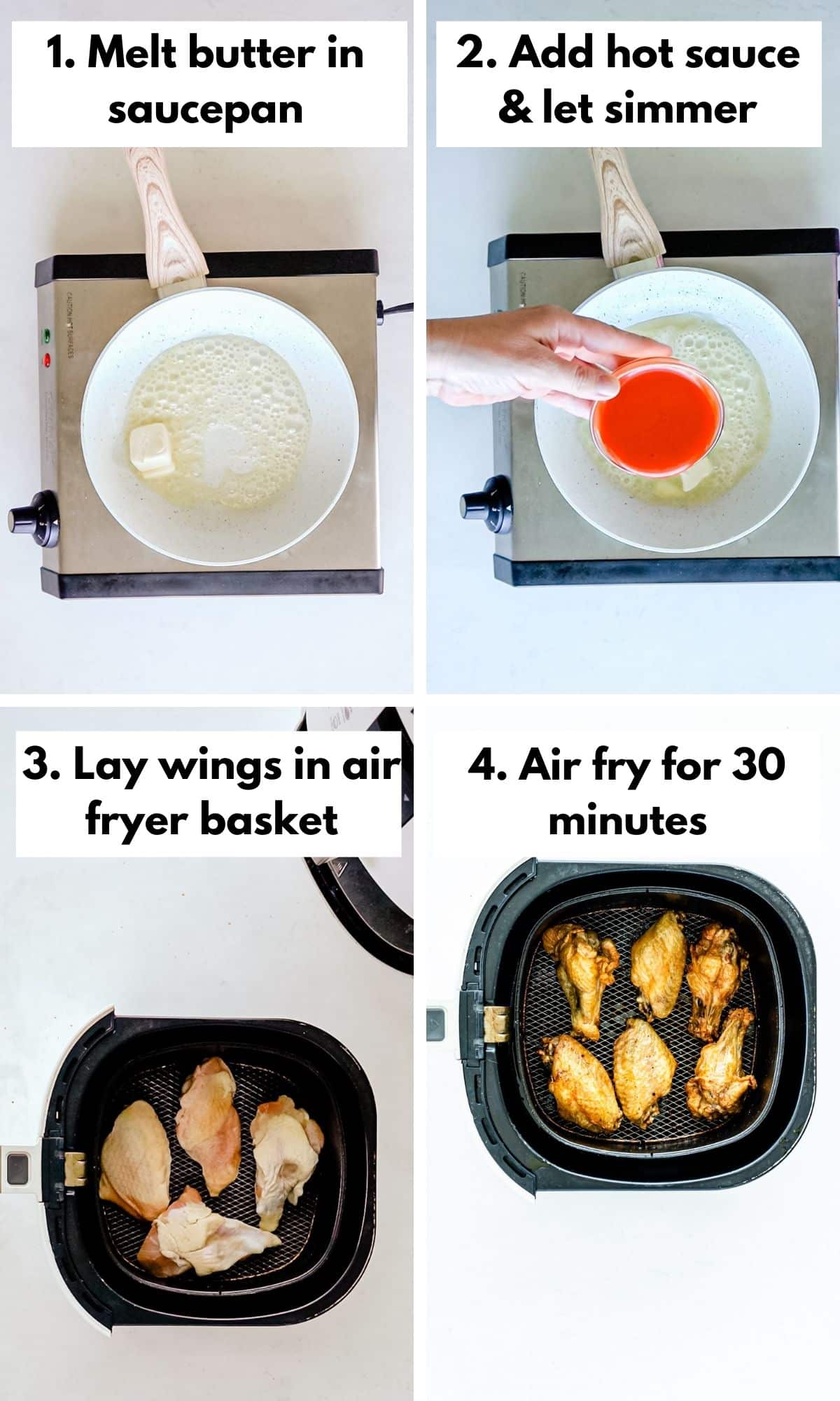 How to make air fryer wings and buffalo sauce.
