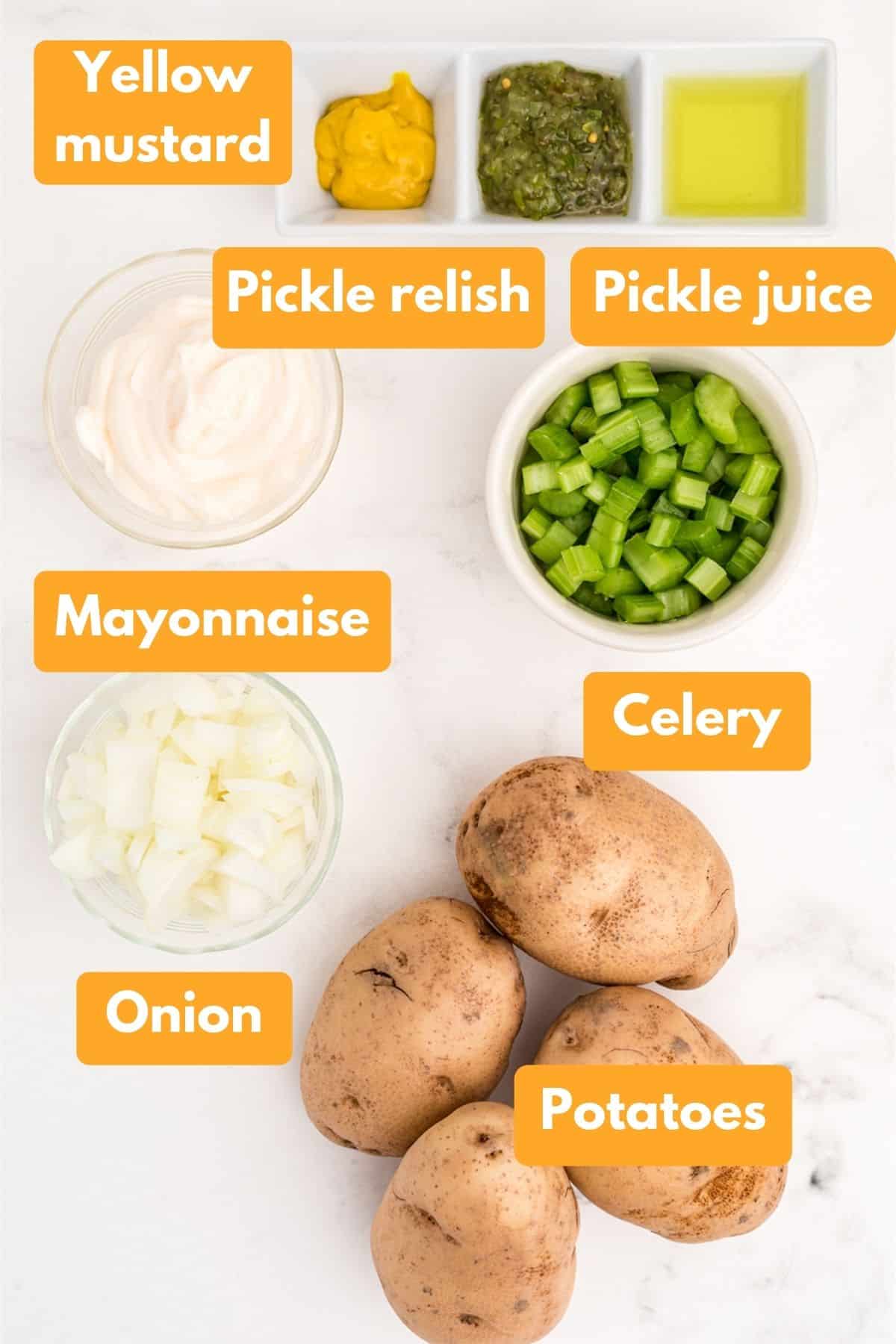 Ingredients for potato salad with no eggs.