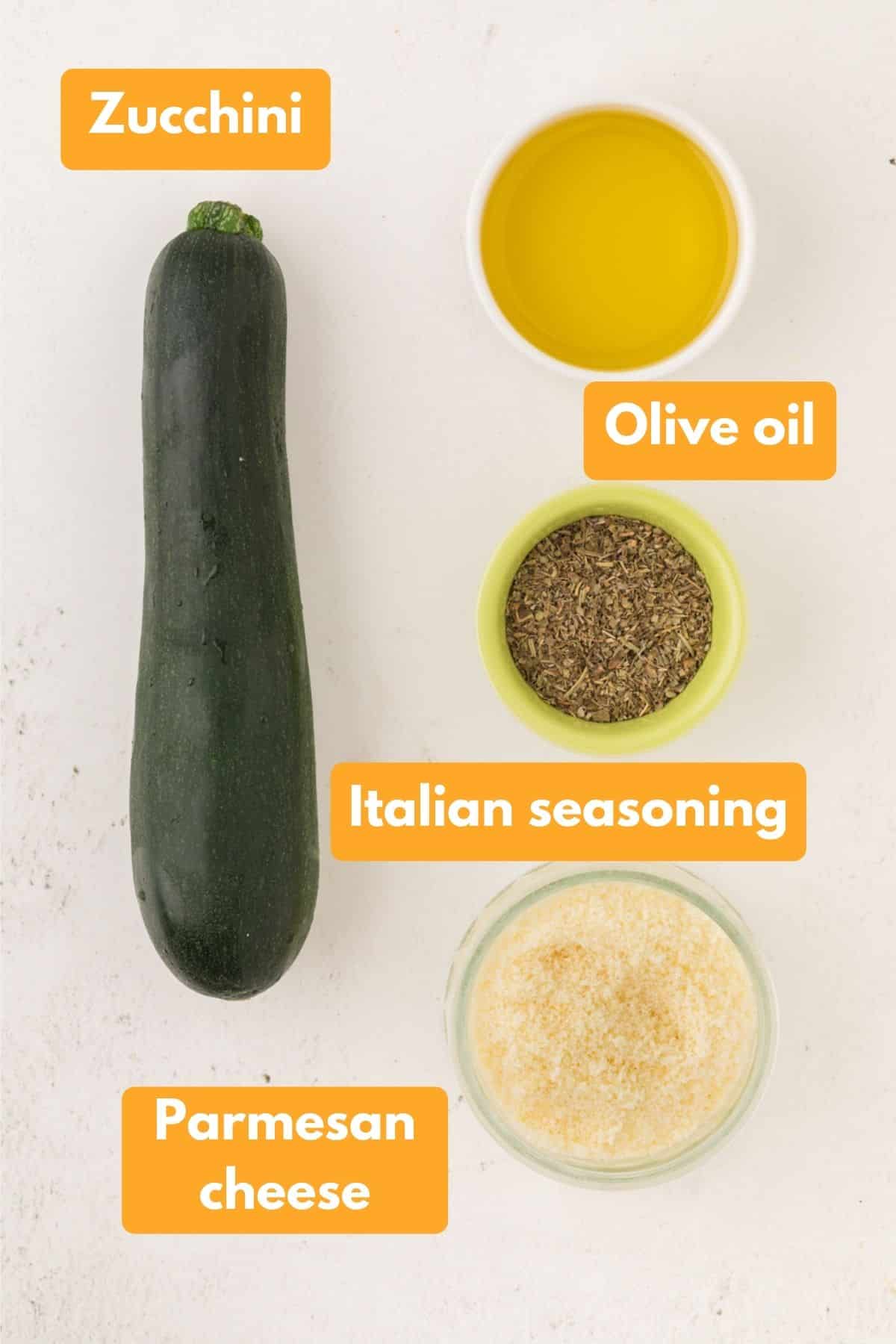 Ingredients for air fryer zucchini chips.