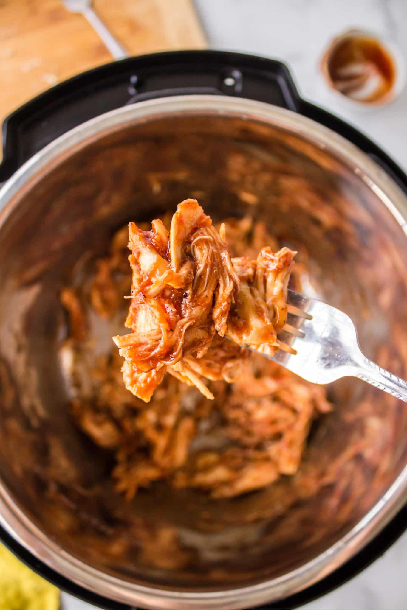 A bite of bbq chicken.