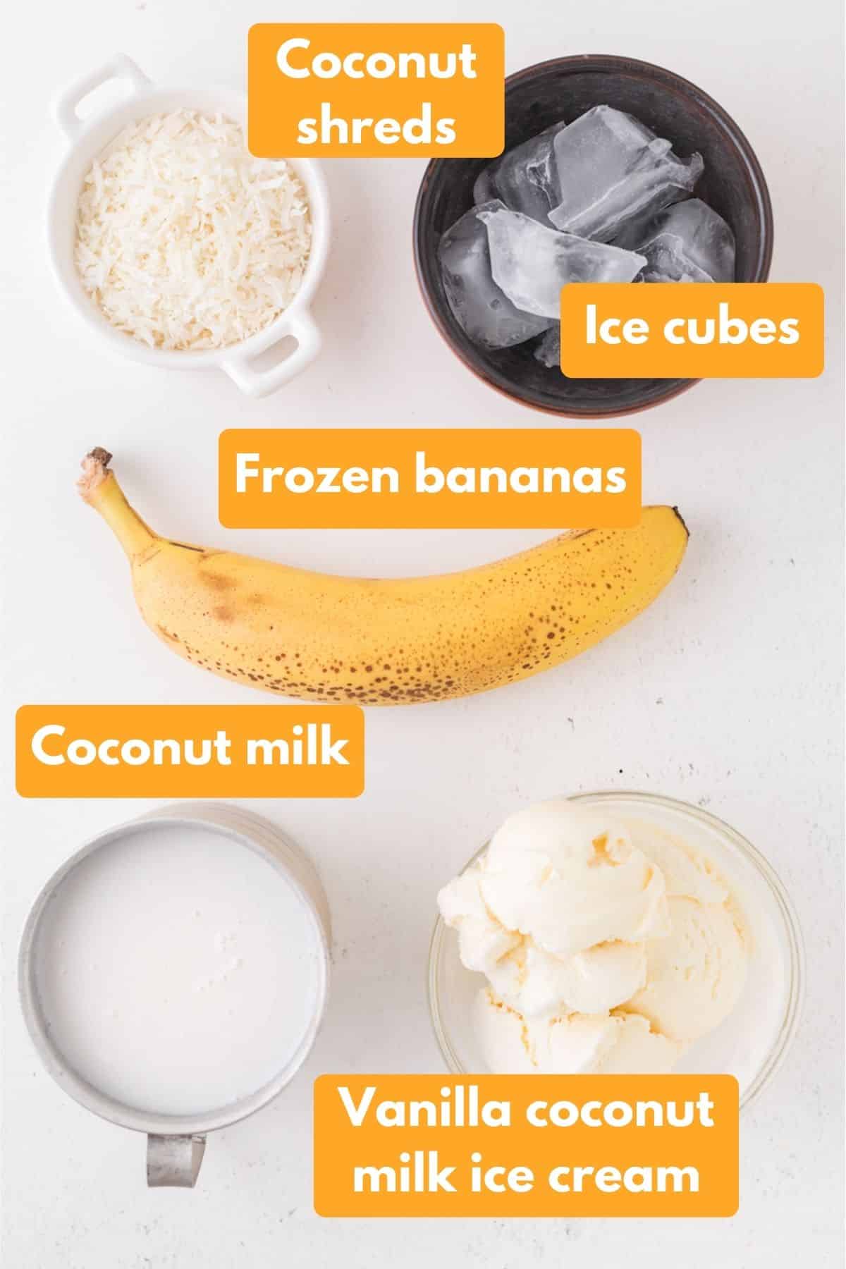 coconut shake ingredients with labels.
