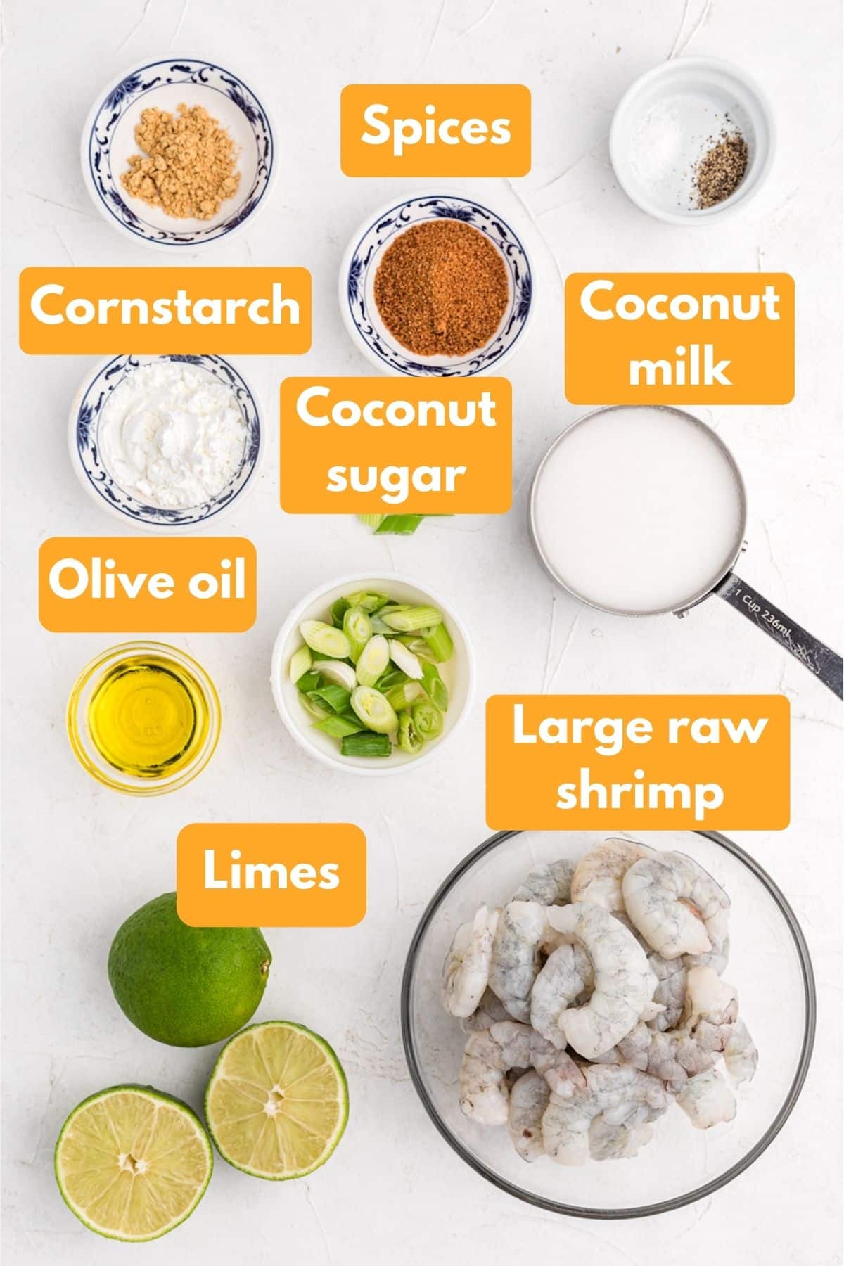 ingredients for creamy coconut shrimp.