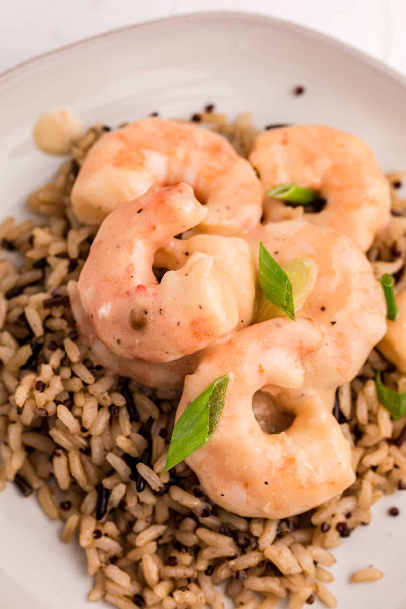 creamy shrimp texture with green onions on top.
