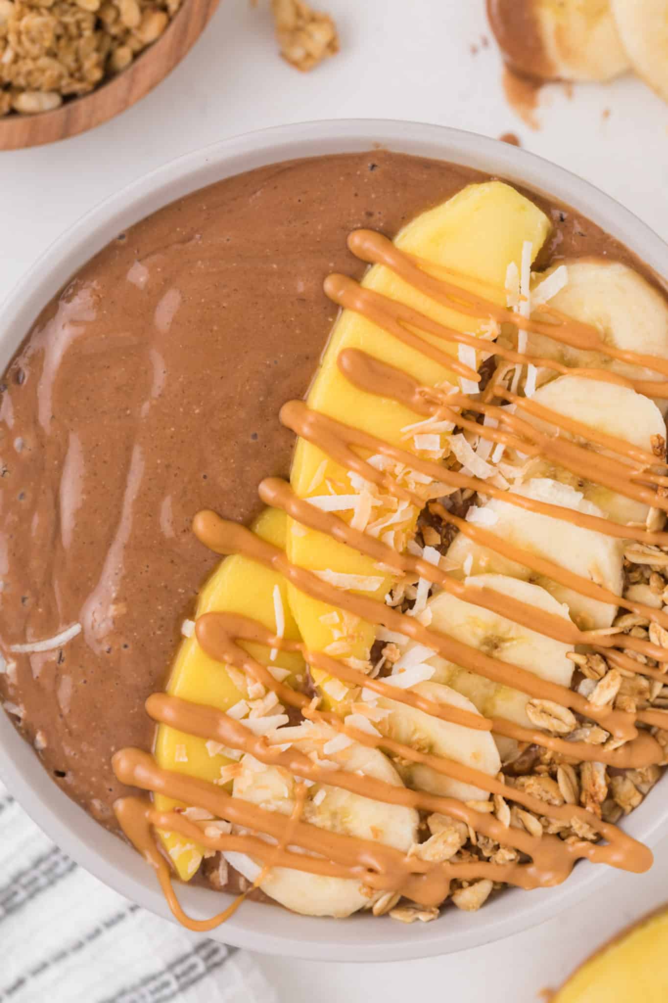 chocolate smoothie bowl with peanut butter.