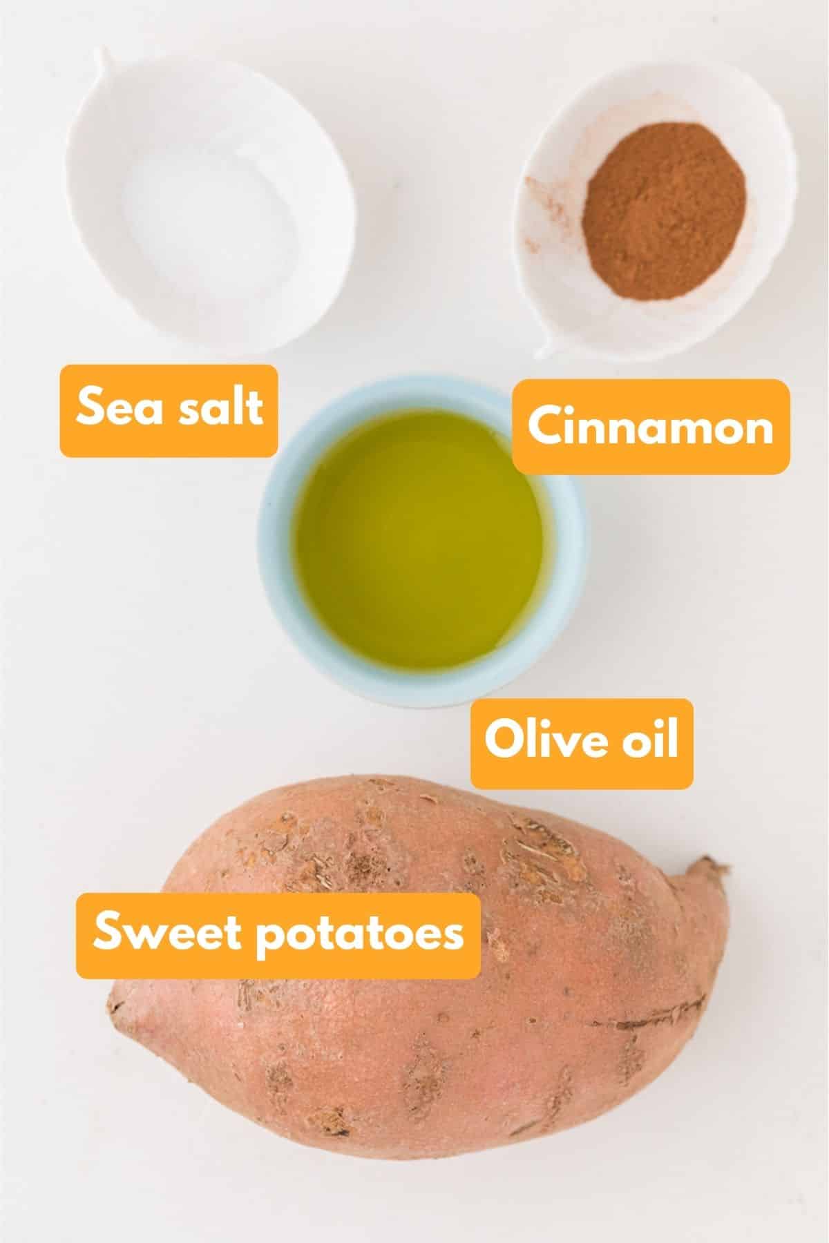 ingredients for air fryer sweet potato cubes.