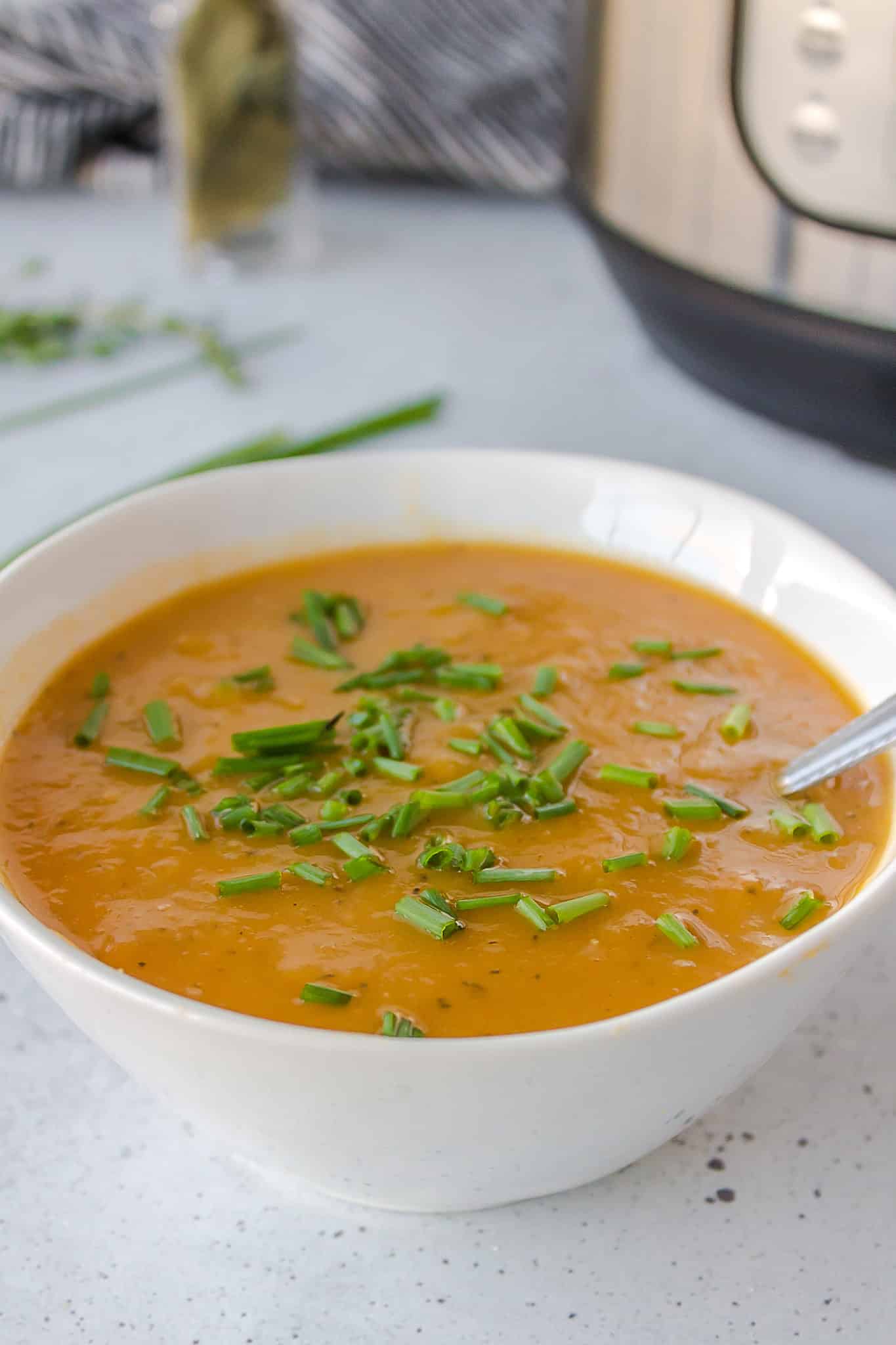 bowl of potato leek soup.