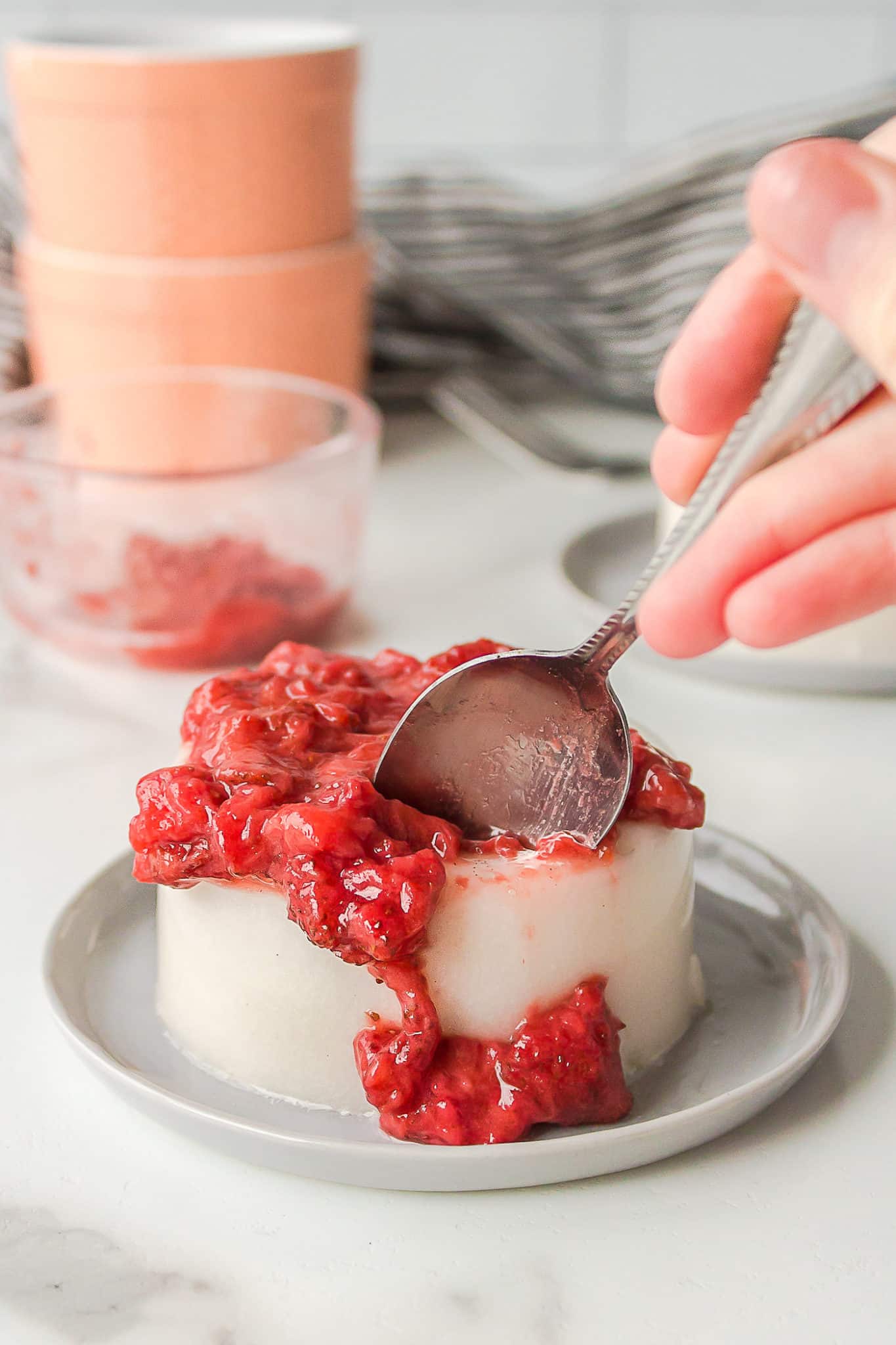 a spoonful of vegan panna cotta
