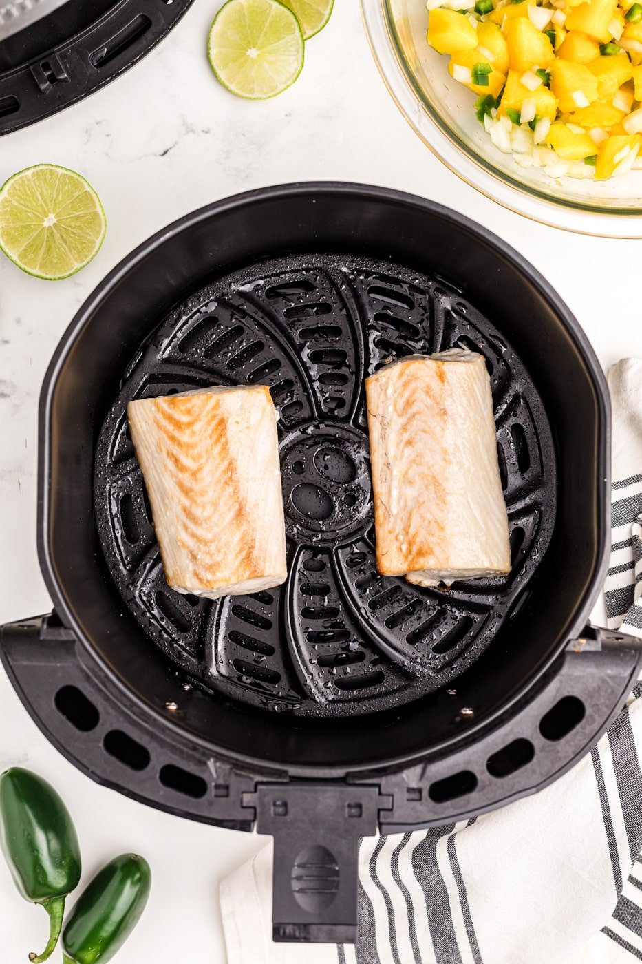 cooked mahi mahi inside air fryer