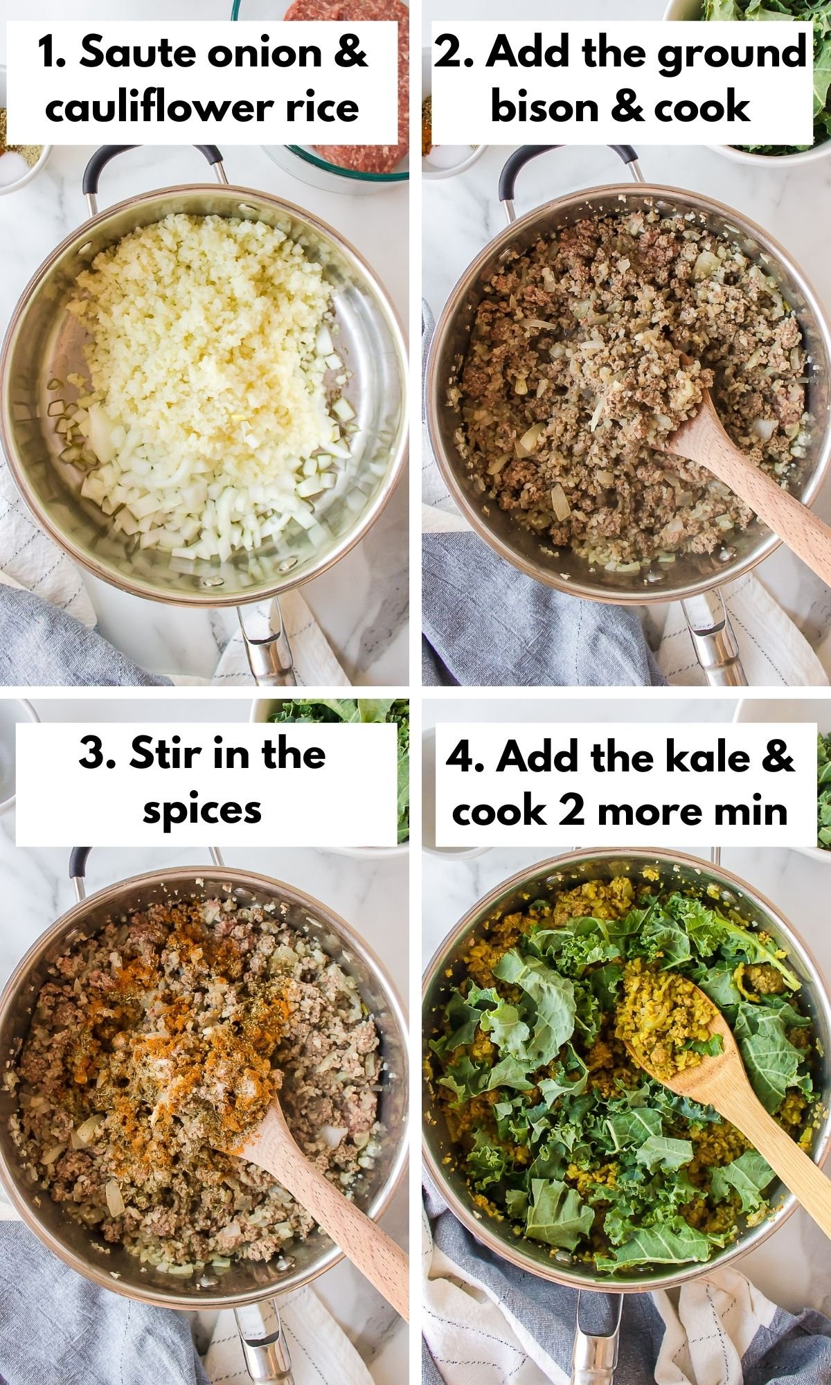 how to make ground bison with cauliflower rice.