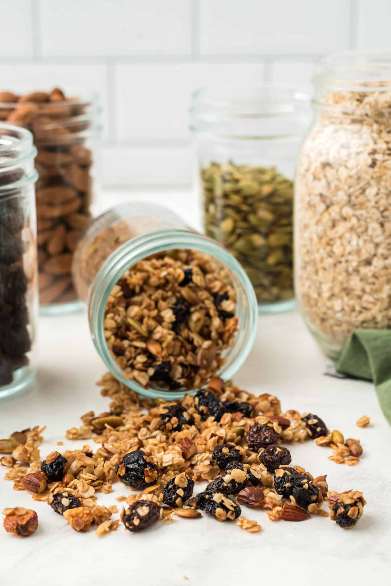 jar of air fryer granola on its side.