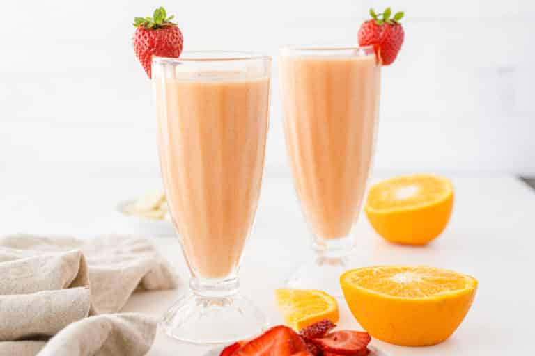 two strawberry mango smoothies