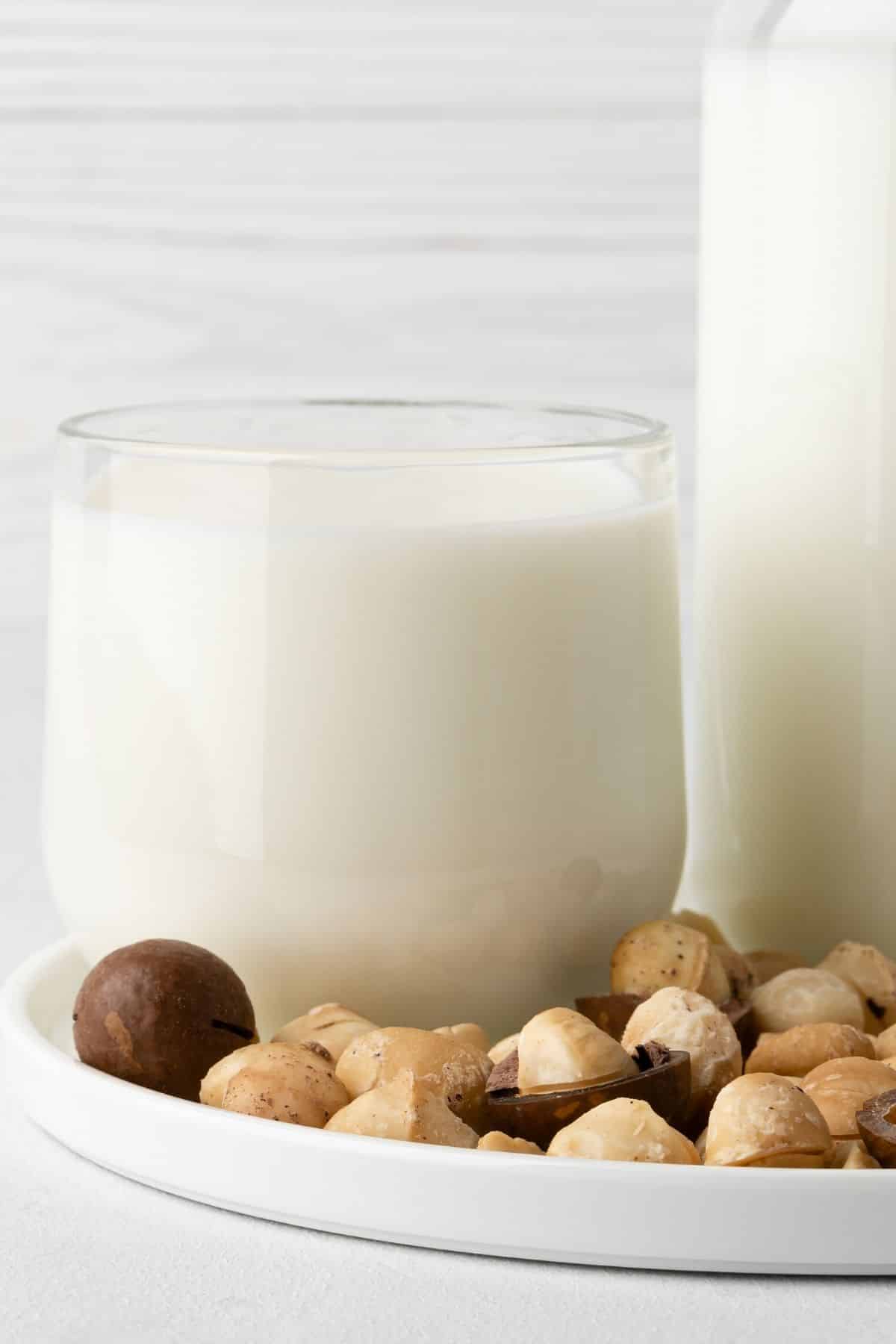 tall glass of macadamia nut milk.