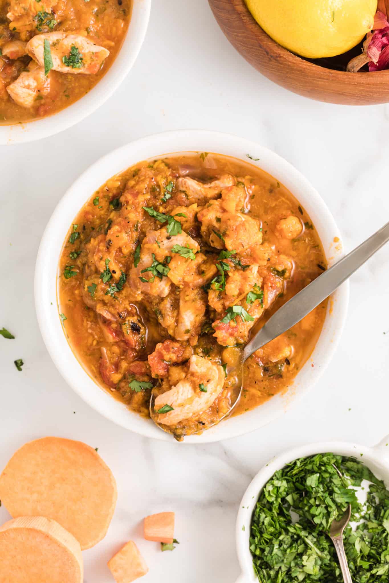serving of instant pot chicken and sweet potatoes.