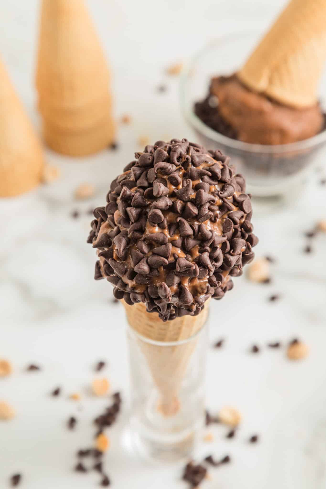 Chocolate Peanut Butter Banana Ice Cream cone.
