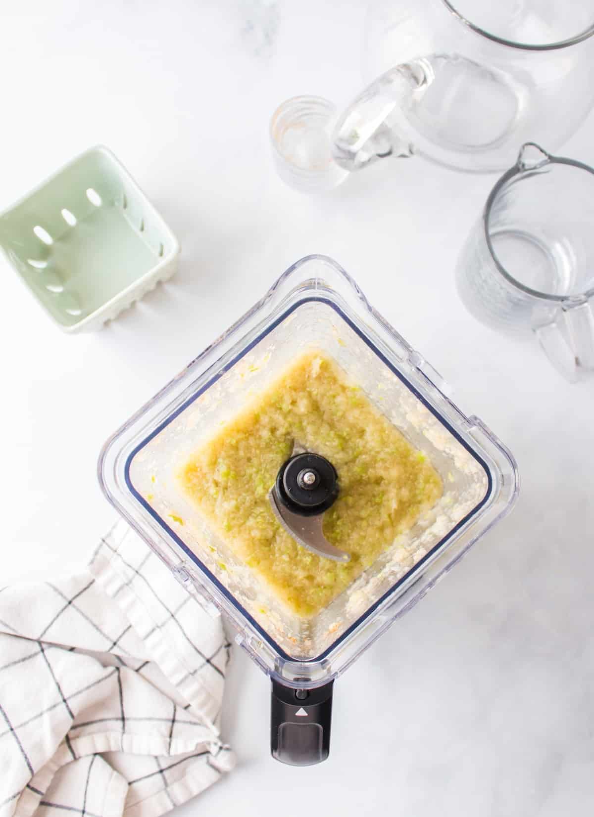blended pear juice in blender pitcher.