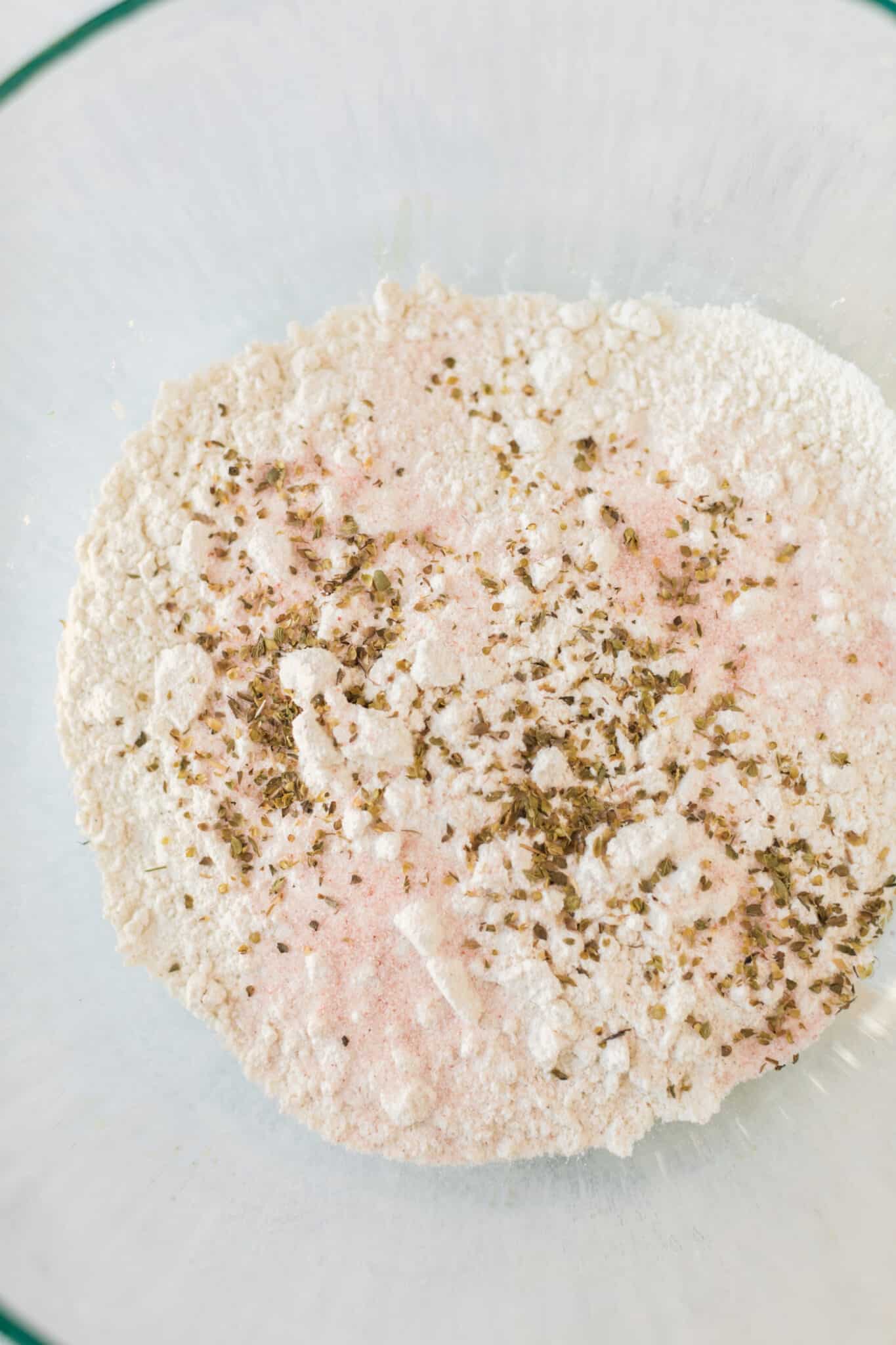 cassava flour mixed with other ingredients to make pizza dough.