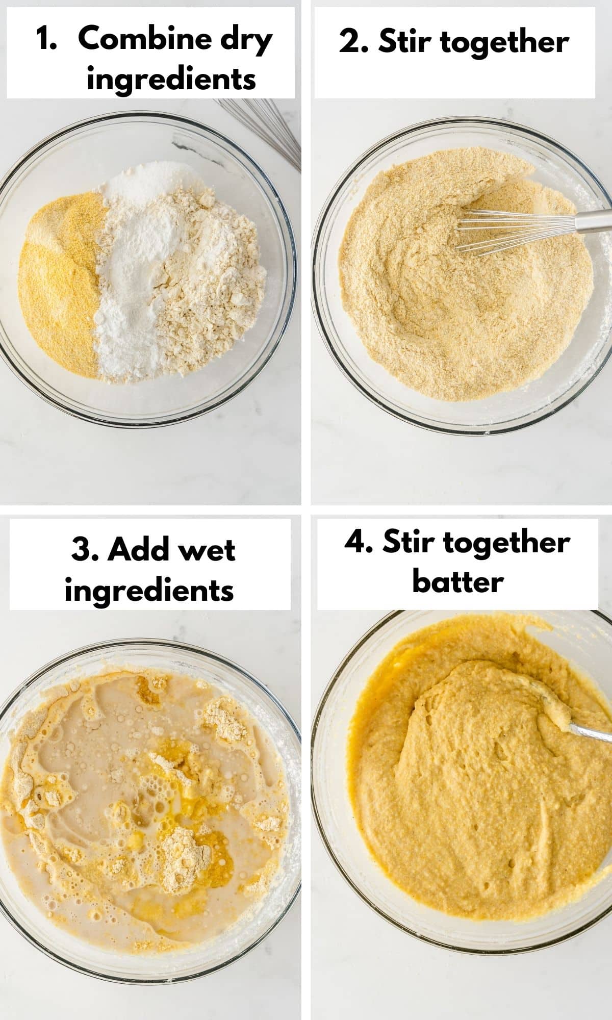 process photos for gluten free cornbread.