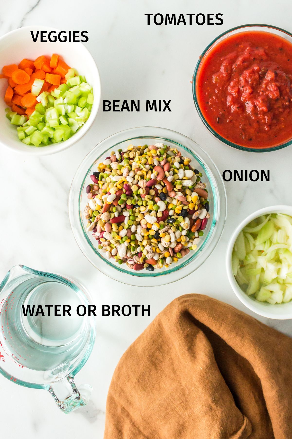 photo with labeled ingredients for 15 bean soup.