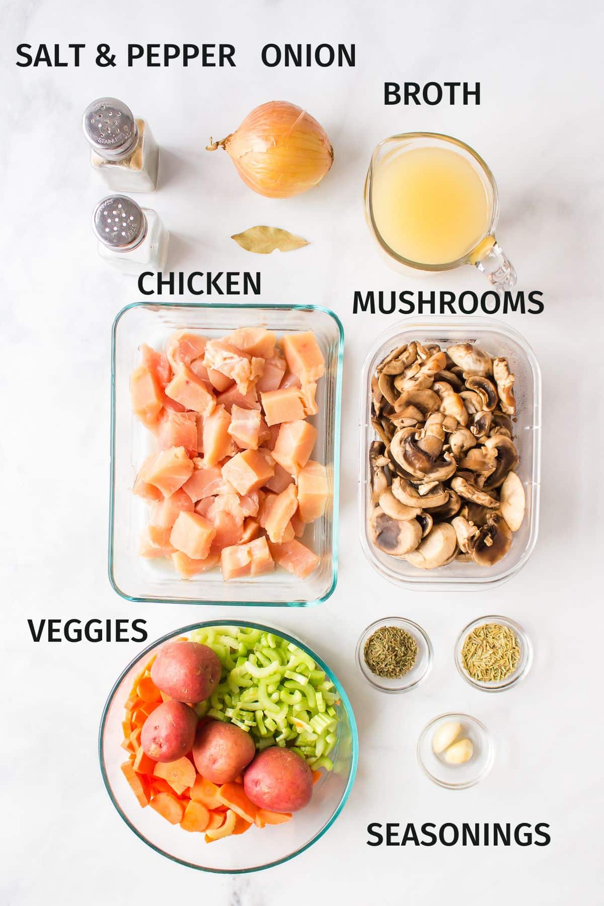 ingredients for chicken soup with potatoes.