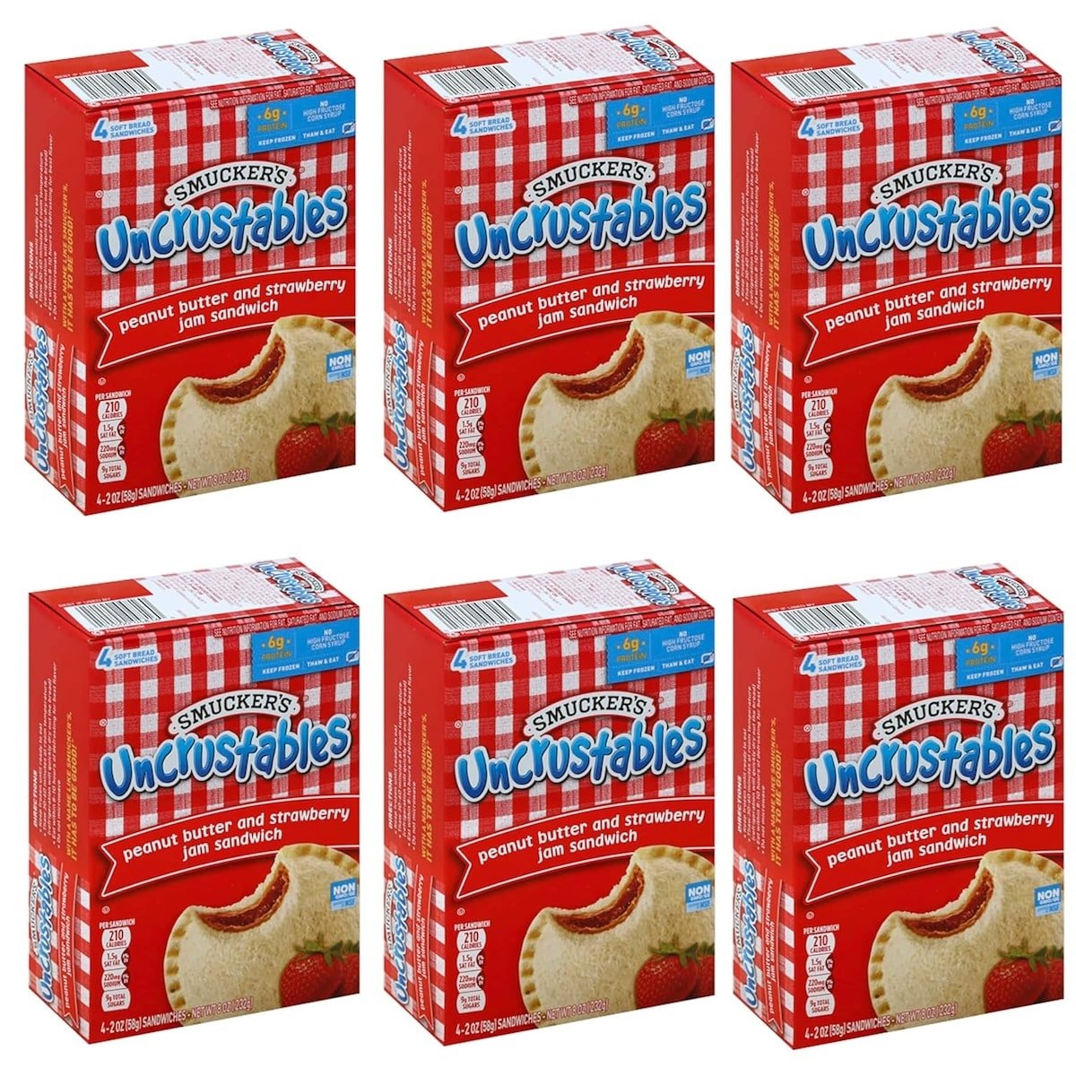 boxes of smucker's uncrustables peanut butter and strawberry flavor.