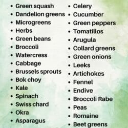 list of green vegetables.