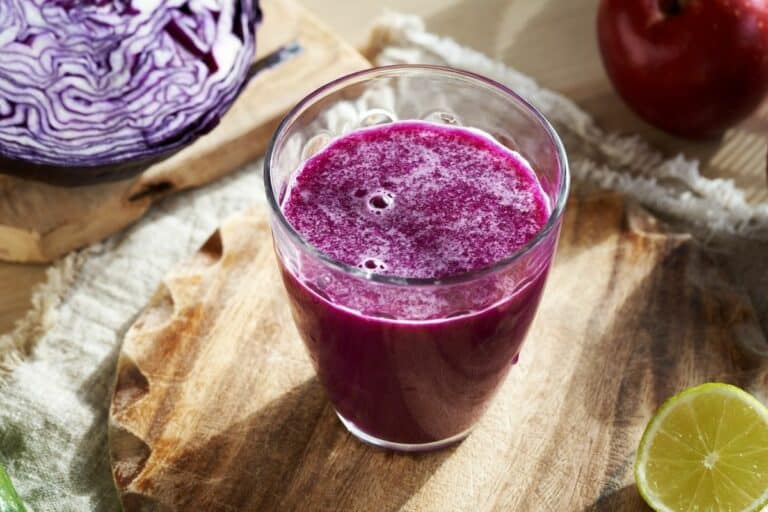a glass of purple cabbage juice.