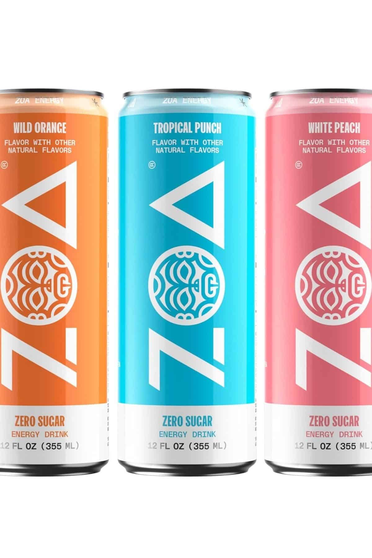 trio of zoo energy drinks on table.