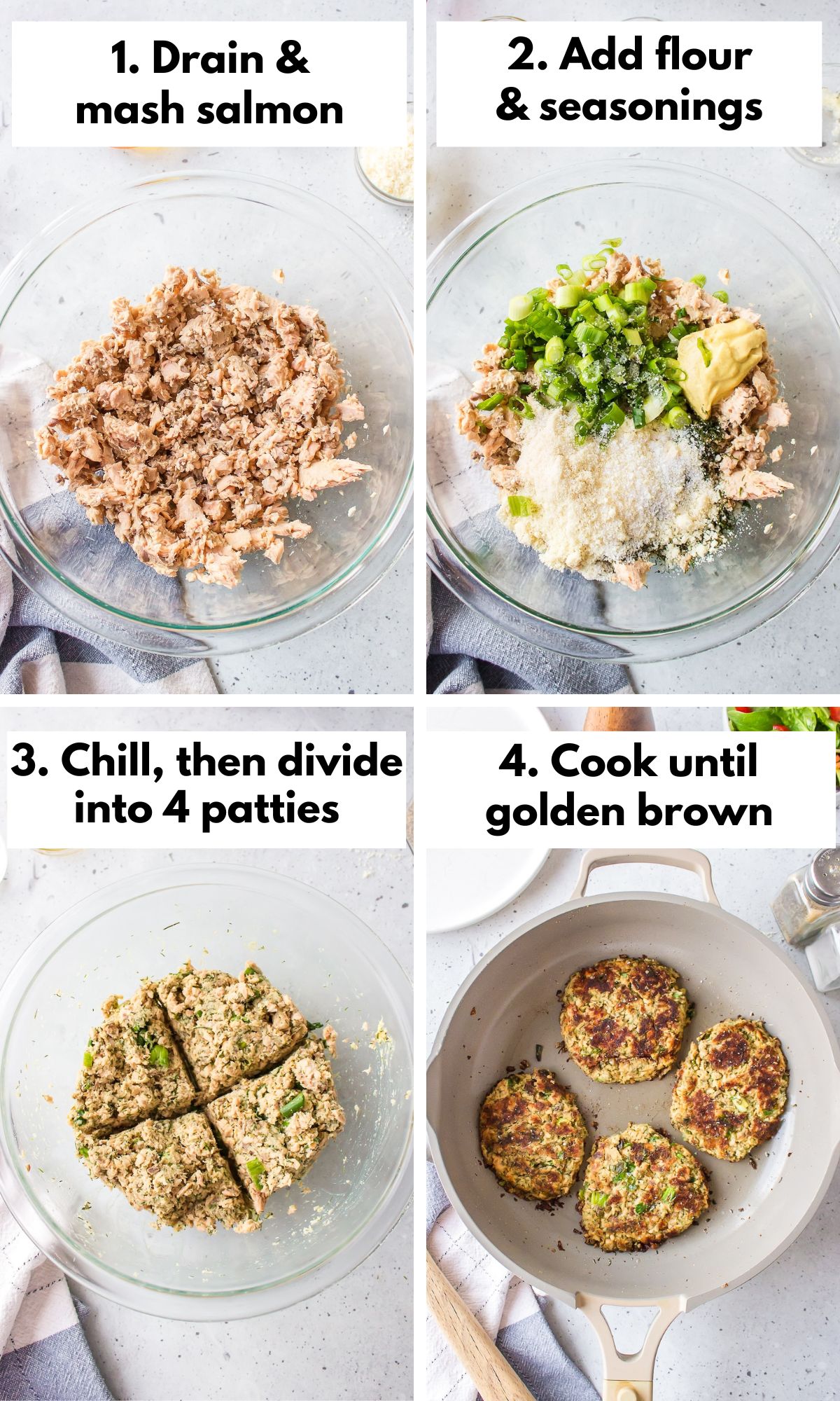 the process for making gluten-free salmon cakes.