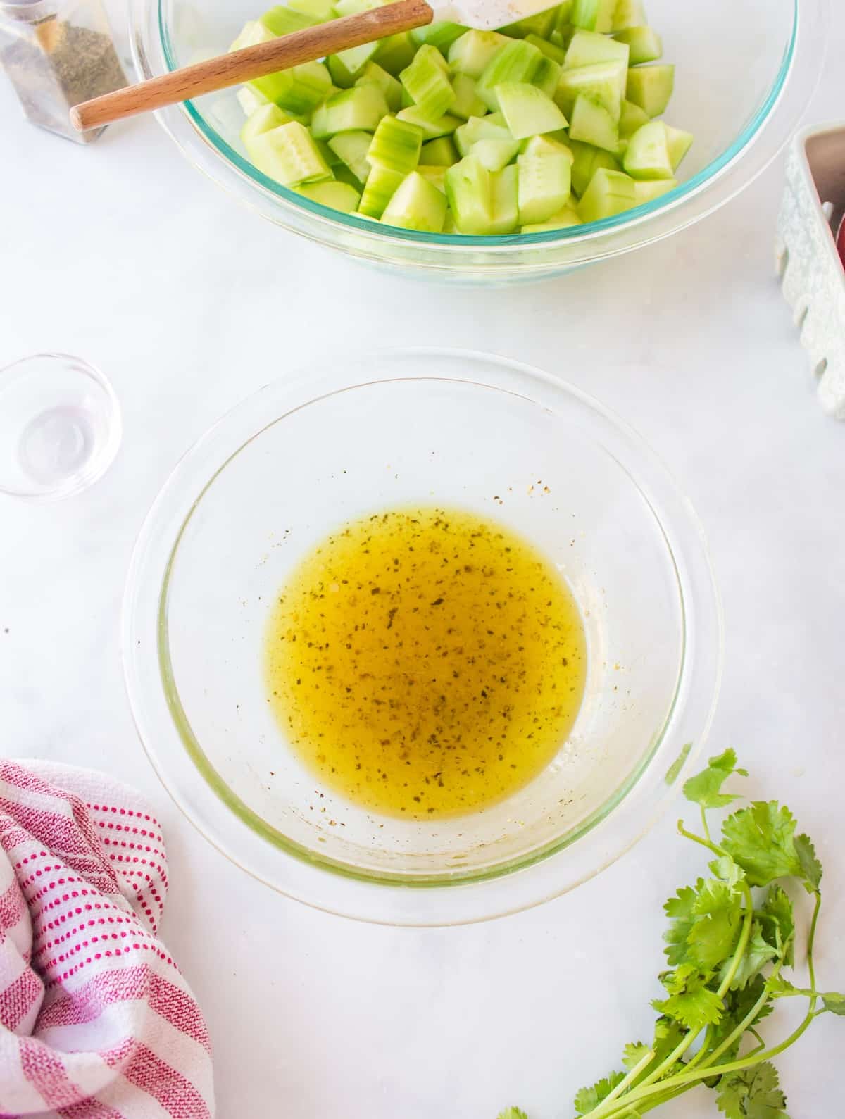 ingredients for salad dressing in small bowl.